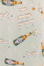 Swatch of the light green pajama pattern with yellow champagne bottles.