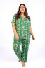Palmera with Pink Piping Short Sleeve & Cropped Pant Pajama Set