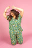 Palmera with Pink Piping Short Sleeve & Cropped Pant Pajama Set