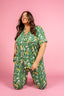 Palmera with Pink Piping Short Sleeve & Cropped Pant Pajama Set