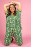 Palmera with Pink Piping Short Sleeve & Cropped Pant Pajama Set