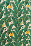Pattern of green banana leaves and yellow bananas on a beige background
