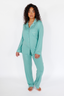 Winter Green with Embroidered Bow Long Sleeve & Pant Pajama Set